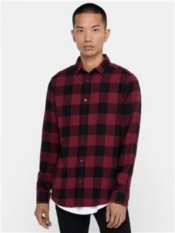 Only & Sons Purple / Cabernet Slim Fit Checked Shirt -Jack & Jones Store 28916 3