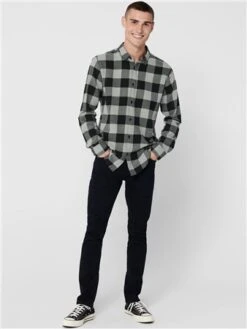Only & Sons Grey / Griffin Slim Fit Checked Shirt -Jack & Jones Store 28917 2