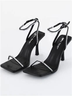 Public Desire Black Pu Carla Diamante Barely There Square Toe Heels