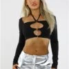 Saint Genies Black Long Sleeve Crop Top With Cut Out