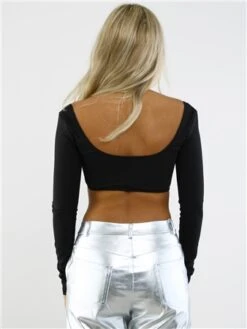 Saint Genies Black Long Sleeve Crop Top With Cut Out -Jack & Jones Store 28958 3