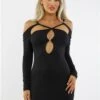 Saint Genies Black Bodycon Mini Dress With Cut Out