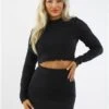 Saint Genies Black Crochet Knit Long Sleeve Crop Top