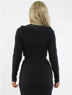 Saint Genies Black Crochet Knit Long Sleeve Crop Top -Jack & Jones Store 28964 3