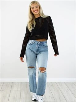Missy Empire Black Reese Crochet Crop Top -Jack & Jones Store 28969 2