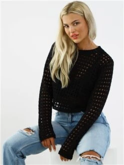 Missy Empire Black Reese Crochet Crop Top