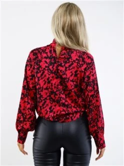 Ax Paris Cerise And Black Pattern High Neck Satin Long Sleeve Top -Jack & Jones Store 28970 3