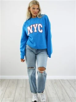 Vivichi Electric Blue Oversized Nyc Crew Sweatshirt -Jack & Jones Store 28971 2