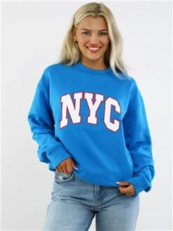 Vivichi Electric Blue Oversized Nyc Crew Sweatshirt