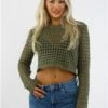 Missy Empire Khaki Reese Crochet Crop Top