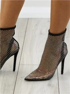 No Doubt Black Mesh Chainmail Diamante Sock Heel -Jack & Jones Store 28998 2