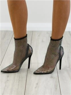 No Doubt Black Mesh Chainmail Diamante Sock Heel -Jack & Jones Store 28998 3
