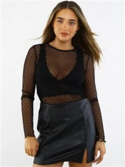 Pieces Black Nesh Long Sleeved Top
