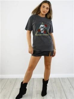 Missi London Acid Wash Charcoal Skull Rose Print T-Shirt -Jack & Jones Store 29059 2