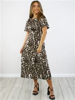 Girl In Mind Animal Print Serena Angel Sleeve Split Leg Midi Dress -Jack & Jones Store 29060 2