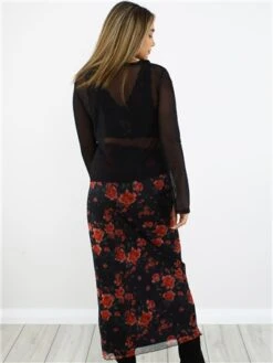 Brave Soul Black / Red Rose Print Midi Skirt -Jack & Jones Store 29063 3