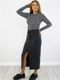 Brave Soul Black Wash Midi Denim Skirt -Jack & Jones Store 29064 2