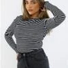 Brave Soul Black / White Contrast Stripe Long Sleeve High Neck Top