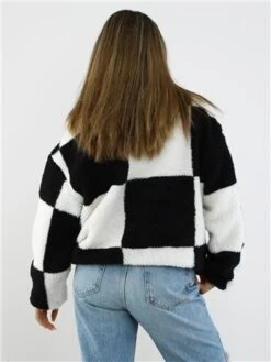 Daisy Street Black/White Teddy Checkered Half Zip -Jack & Jones Store 29069 3