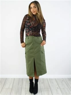 Saint Genies Khaki Midi Cargo Skirt -Jack & Jones Store 29072 2