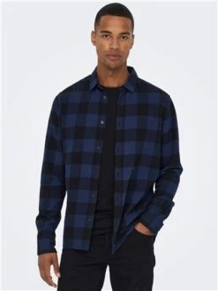 Only & Sons Blue / Dress Blues Slim Fit Checked Shirt -Jack & Jones Store 29075 3
