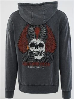 Brave Soul Black Acid Wash Skull Printed Overhead Hoody -Jack & Jones Store 29085 3