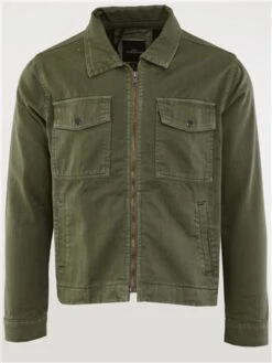 Brave Soul Sage Green Pocket Detail Zip Through Twill Jacket