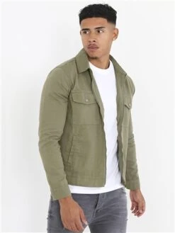 Brave Soul Sage Green Pocket Detail Zip Through Twill Jacket -Jack & Jones Store 29089 3