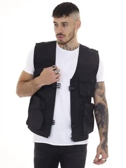 Brave Soul Black Mesh Detail Utility Style Gilet -Jack & Jones Store 29090 3