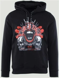 Brave Soul Jet Black World Tour Chest Print Long Sleeve Hoodie