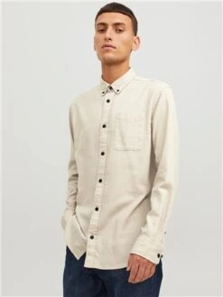Jack & Jones Cream / Island Fossil Blubrook Solid Twill Shirt -Jack & Jones Store 29113 3
