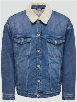 Only & Sons Blue / Medium Blue Denim Denim Jacket With Teddy Lining