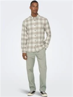 Only & Sons White / Antique White Slim Fit Checked Shirt -Jack & Jones Store 29146 2