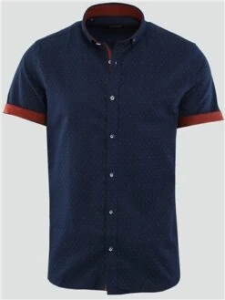 Alex & Turner Navy/Red Pattern Print Short Sleeve Shirt