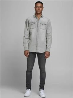 Jack & Jones Grey / Light Grey Denim Regular Fit Western Styled Shirt -Jack & Jones Store 29183 2