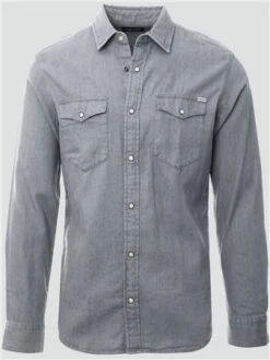 Jack & Jones Grey / Light Grey Denim Regular Fit Western Styled Shirt