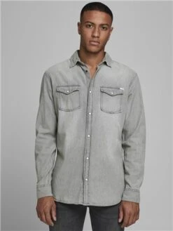 Jack & Jones Grey / Light Grey Denim Regular Fit Western Styled Shirt -Jack & Jones Store 29183 3