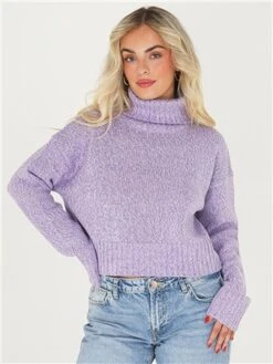 Brave Soul Lavender High Neck Knit Jumper