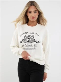 Brave Soul Cream / Black Donna Print Crew Neck Sweater
