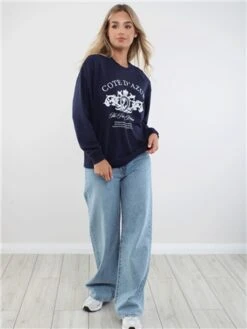 Brave Soul Navy / White Donna Print Crew Neck Sweater -Jack & Jones Store 29211 2