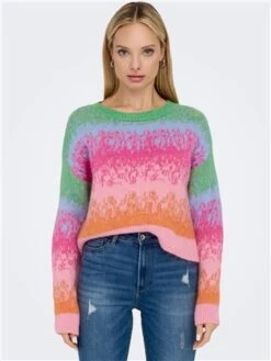 Only Purple / Fuchsia Purple Gita O Neck Contrast Sleeves Pullover
