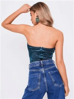 Saint Genies Petrol Baia Stretch Satin Cowl Neck Thong Bodysuit -Jack & Jones Store 29254 3