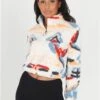 Brave Soul White / Pattern Funnel Neck Borg Sweatshirt