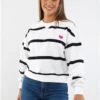 Only White / Cloud Dancer Serena Stripe O Neck Sweater