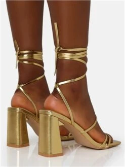 Public Desire Gold Pu Natty Lace Up Square Toe Mid Block Heels 7 Public Desire Gold Pu Natty Lace Up Square Toe Mid Block Heels -Jack & Jones Store 29268 3