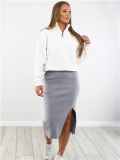 Saint Genies Grey Ribbed Split Midi Skirt -Jack & Jones Store 29304 2