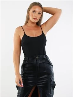 Saint Genies Black Bodysuit With Strappy Cross Over Back