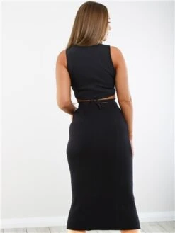 Saint Genies Black Ribbed Split Midi Skirt -Jack & Jones Store 29315 3