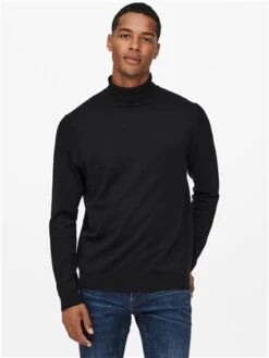 Only & Sons Black / Black Roll Neck Knitted Pullover -Jack & Jones Store 29325 3