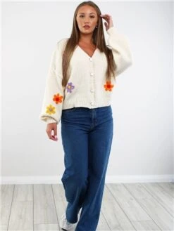 Qed Ivory Chunky Flower Cardigan -Jack & Jones Store 29330 2